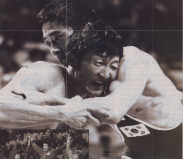 오이도프(몽골)와 힘겨루기를 하는 양정모(우측)