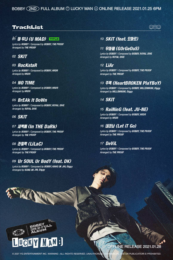 아이콘 바비가 오는 25일 발매하는 2번째 정규 앨범을 직접 작사 작곡한 17트랙으로 구성했다. /YG 제공