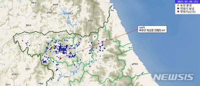 ASF 감염 멧돼지 발견 지역.