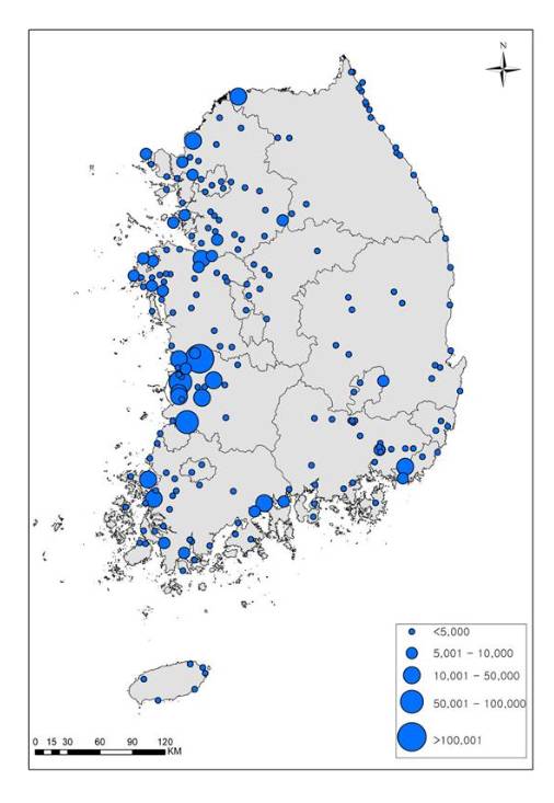 올해 1월 전국 겨울철새 분포도. 환경부 제공