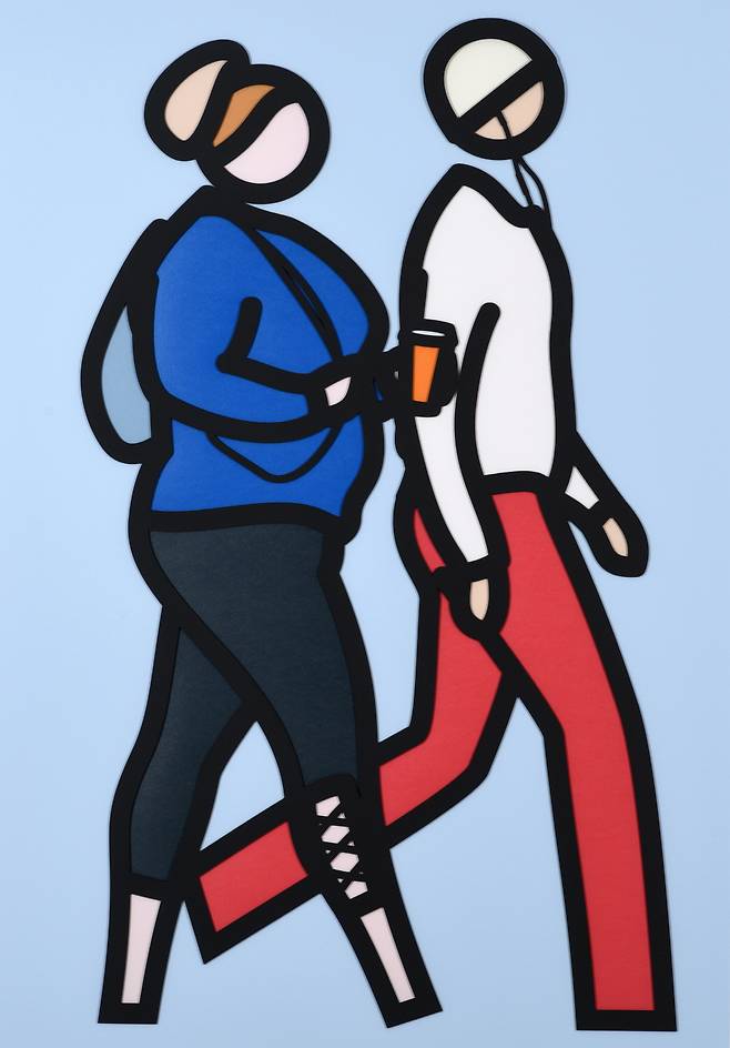 줄리안 오피, New York Couple 8., 111.8×78cm (44/55), 보드에 스크린프린트, 콜라주, 2019