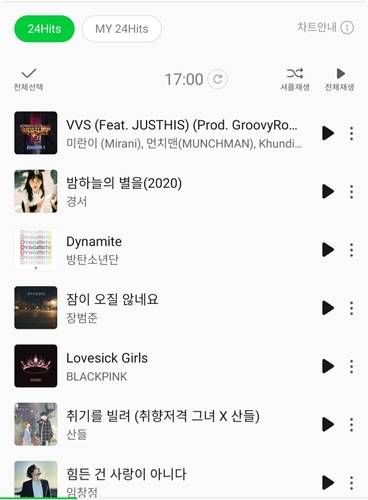 멜론 '24히츠' 차트 [멜론 애플리케이션 캡처. 재판매 및 DB 금지]