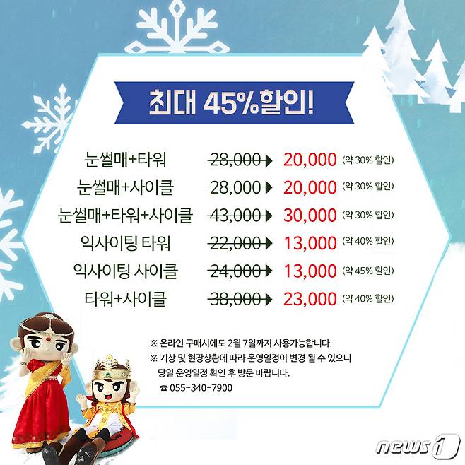 김해가야테마파크 '익사이팅 특별할인 이벤트' 할인 요금표. © 뉴스1