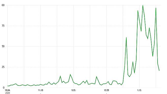 최근 '하이먼 민스키' '엘리엇 파동' 을 찾는 주식 투자자가 많아졌다. 사진은 3개월간 하이먼 민스키 검색량을 분석한 그래프(네이버 데이터랩 제공)