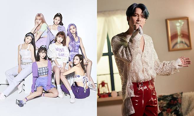 애니메이션 ‘노블레스’ 오프닝송 ‘브레이킹 던’ 을 부른 가수 김재중(오른쪽)과 엔딩송 ‘에뚜왈’을 부른 걸그룹 오마이걸.