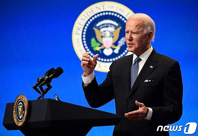 기자회견을 하고 있는 조 바이든 미국 대통령의 모습.© AFP=뉴스1
