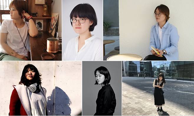 김멜라, 김지연, 김혜진, 한정현, 서이제, 박서련 작가.(윗줄 왼쪽부터 시계방향, 문학동네·이해수·돌배 제공)© 뉴스1