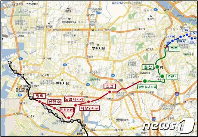 제2 경인선 노선도안.(인천시 제공)© 뉴스1