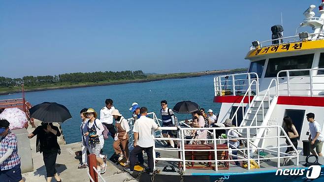 제주 서귀포시 대정읍 모슬포에서 가파도와 마라도를 오고가는 여객선 전경.© News1