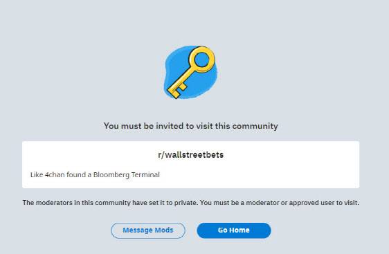28일 오전 9시30분께 미국 개인 투자자 커뮤니티인 월스트리트베츠 접속이 안 되고 있다. 갑자기 몰려든 접속자 때문이라고 설명했다. 현재(오전 10시)는 정상적으로 접속되고 있다. (사진=월스트리트베츠)