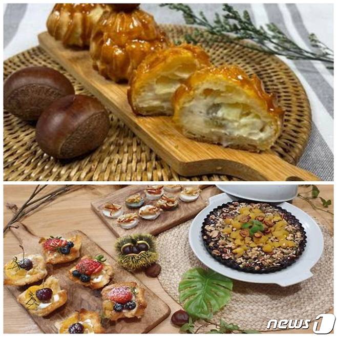 금상을 차지한 유주희씨가 출품한 ‘코로나19를 이기는 공주알밤 퓨전디저트’(위)와 박영미씨가 출품한 ‘공주알밤이 왔슈’. ©뉴스1
