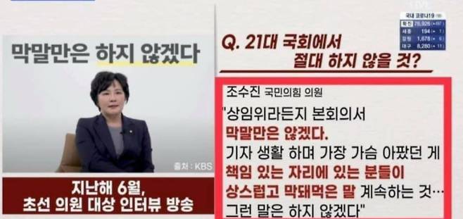 조수진 국민의힘 의원의 지난해 6월 초선의원 인터뷰 내용. (SNS 갈무리) © 뉴스1