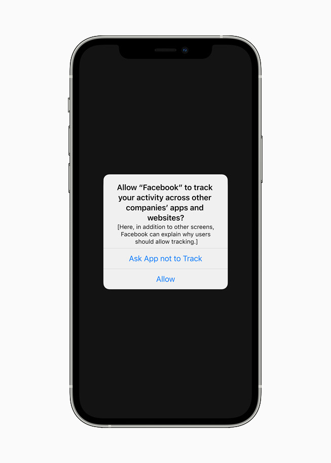 페이스북에 ‘앱 추적 금지 기능’이 적용됐을 때를 가정한 예시 화면애플 제공