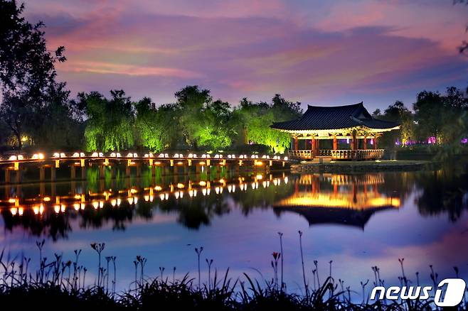충남 부여군 부여읍에 있는 궁남지의 야경.(부여군 제공)© 뉴스1