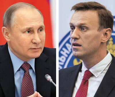 블라디미르 푸틴(왼쪽) 러시아 대통령과 '푸틴의 최대 정적' 알렉세이 나발니.