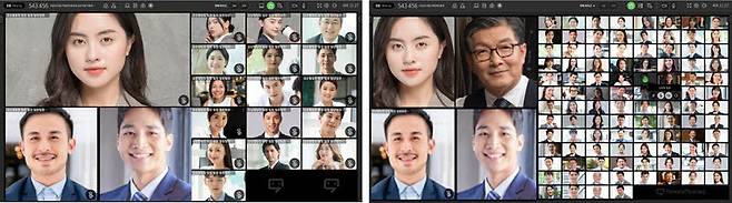 리모트미팅 화면 분할 모드. 알서포트 제공