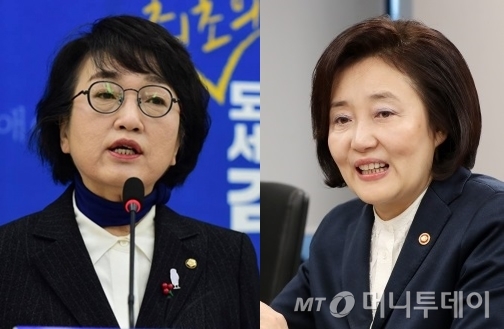 김진애 열린민주당 의원(왼쪽)과 박영선 전 중소벤처기업부 장관