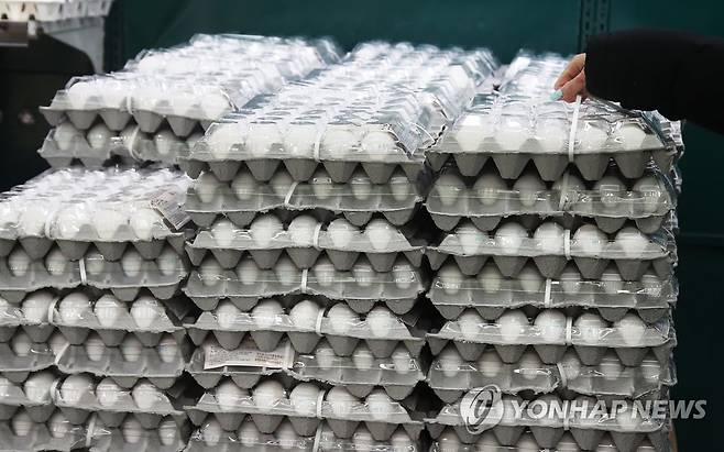 마트에서 판매되는 미국산 계란 (오산=연합뉴스) 홍기원 기자 = 고병원성 조류인플루엔자(AI) 확산으로 급등한 계란 가격을 안정화하기 위해 수입된 미국산 계란이 28일 오후 경기도 오산의 한 마트에서 판매되고 있다. 2021.1.28 xanadu@yna.co.kr