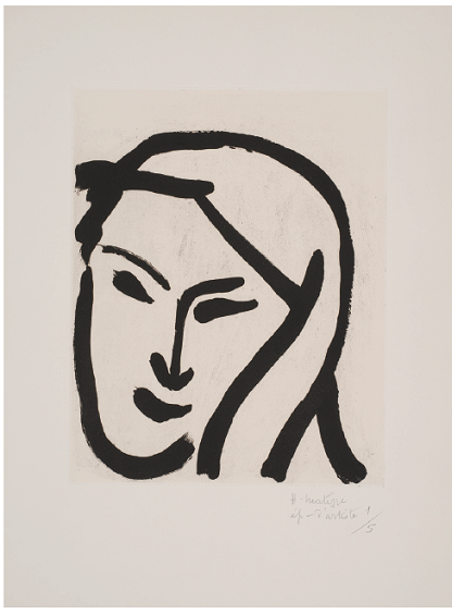 느슨한 베일을 쓴 베두인 여인, Bédouine au voile dénoué, Aquatint, 50.4 × 38.2cm, 1947 by Henri Matisse ©Succession H.Matisse