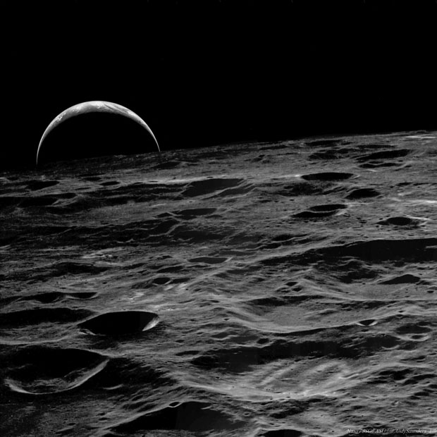 아폴로 14에서 본 ‘지구돋이’(출처=Apollo 14, NASA, JSC, ASU (Image Reprocessing: Andy Saunders)