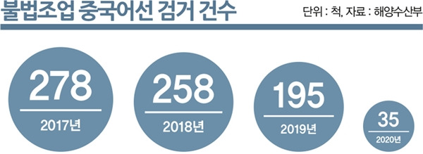 불법조업 중국어선 검거 건수. /그래픽=김은옥 기자