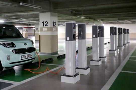 서울 여의도 전경련회관 지하 주차장에 전기차 충전기가 설치된 모습. [전경련 제공]