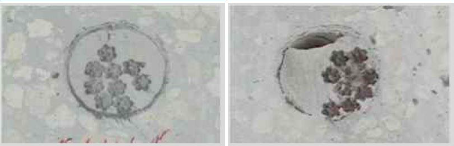 정상적으로 채워진 덕트 내부 단면(왼쪽)과 빈 공간이 발생한 덕트 내부 단면(오른쪽) /사진=롯데건설