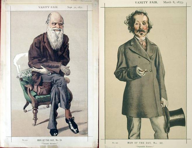 제임스 티소의 '찰스다윈의 캐리커처'(왼쪽)와 'men of the day' © 뉴스1