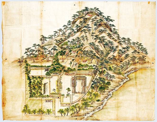 조선 후기 순조의 장인이며 안동김씨 세도가인 김조순(1765~1832)의 별서(별채)를 그린 옥호정도. 당시 한양 세도가들의 풍족한 생활을 보여준다.