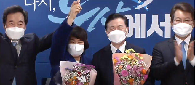 6일 오후 더불어민주당부산시당에서 김영춘 후보가 최종후보로 선출됐다./사진=델리민주TV갈무리
