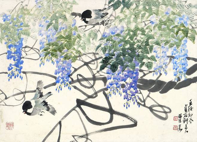 청당 김명제, 화조도 (花鳥圖), 40.7×56cm, 종이에 수묵담채