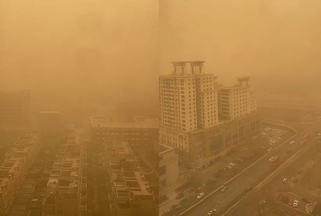 15일 낮 12시 경 촬영된 베이징 일대 모습
