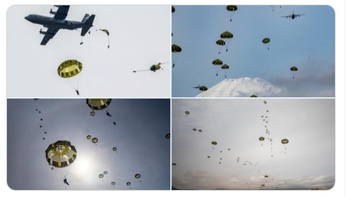 미일 '에어본(Airborne) 21' 훈련 장면 [인도태평양사령부 트위터 캡처.재판매 및 DB 금지]
