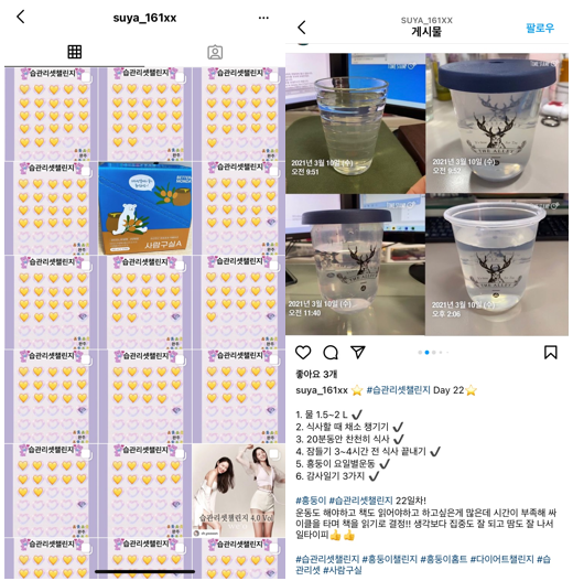 김수야씨는 매일 습관리셋 챌린지를 실천하며 이를 인증하는 게시글을 올린다.(사진=김수야씨 제공)