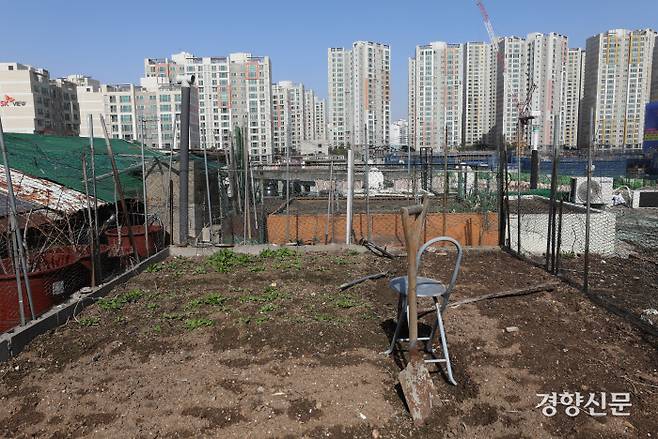 좌원상가아파트 옥상에 있는 텃밭. / 권도현 기자