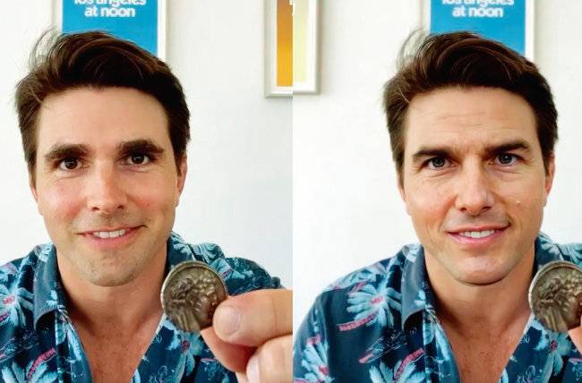 톰 크루즈로 가장한 배우(왼쪽)가 딥페이크 기술을 활용해 톰 크루즈로 변신했다.  [크리스움]