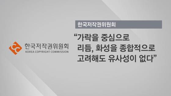 저작권위는 가락을 중심으로 리듬과 화성을 종합적으로 고려해도 두 곡 간에 유사성이 없다고 판단했다.