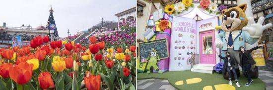 에버랜드 튤립정원(왼쪽) 알록달록 활기찬 학교로 변신한 롯데월드