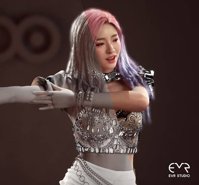 최근 김지현 EVR STUDIO(이브이알스튜디오) 디지털휴먼팀장과의 인터뷰를 통해 관련 산업발전 요소들을 확인해봤다. 디지털휴먼 캐릭터 시라의 제작과정컷과 완성형의 대비. (사진=EVR STUDIO 제공)