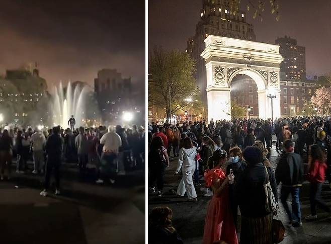 지난 9~10일 주말 밤, 뉴욕 맨해튼에 있는 워싱턴 스퀘어 공원에 모인 수 백명의 뉴요커가 사회적 거리두기를 무시한 채 야간 파티를 벌여 경찰이 출동했다.