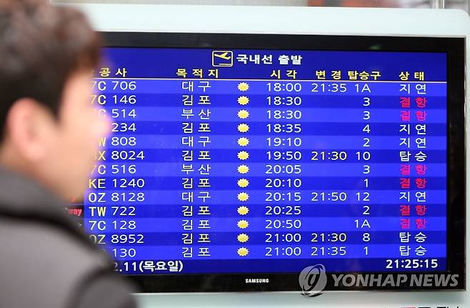 강한 비바람에 제주공항 결항·지연 속출 [연합뉴스 자료사진]