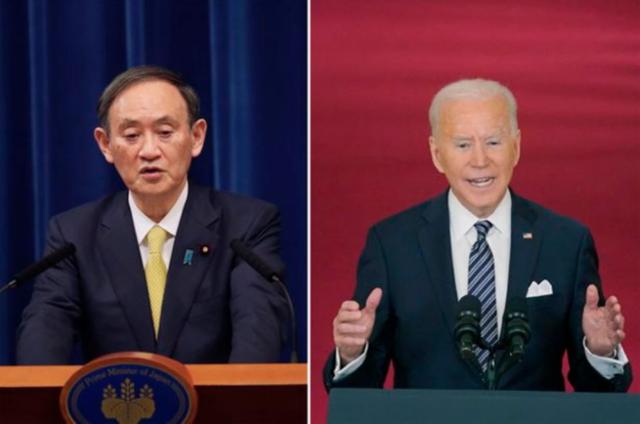 스가 요시히데 일본 총리와 조 바이든 미국 대통령. AP 연합뉴스 자료사진