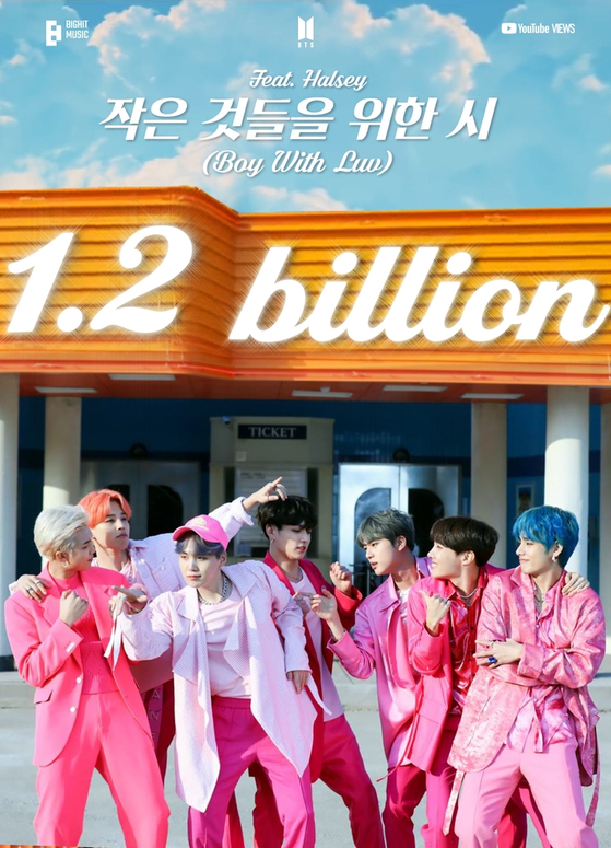 BTS's ″Boy With Luv″ became the band's second music video to surpass 1.2 billion views on YouTube. [BIG HIT MUSIC]