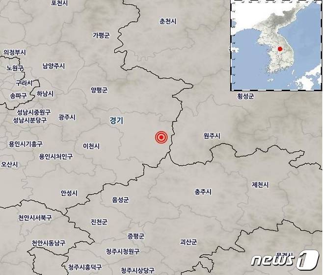 지진이 발생한 여주 동쪽 7km 지역 위치도,(기상청 제공) © News1