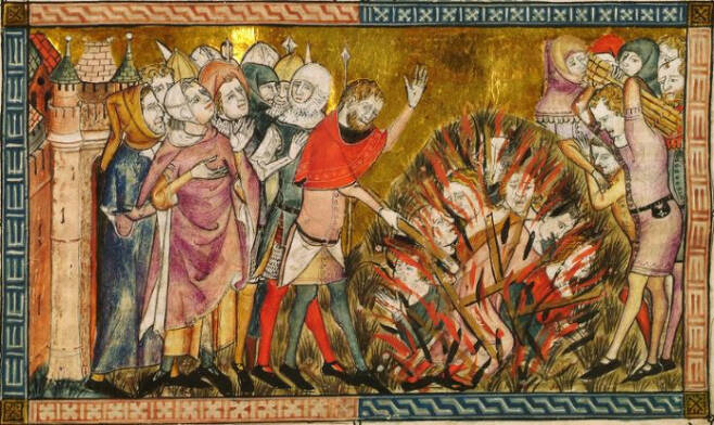 1349년 흑사병 유행 시기의 유대인 학살을 그린 삽화.창비 제공