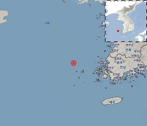 전남 신안군 흑산도 북서쪽 54㎞ 해역에서 규모 3.7 지진(19일 오후 2시 20분) [기상청 제공. 재판매 및 DB 금지]