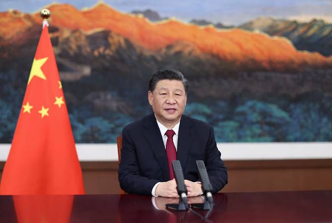 시진핑 중국 국가주석이 20일 베이징에서 영상을 통해 하이난에서 개막한 보아오포럼(BFA) 연차총회 기조연설을 하고 있다.(사진=뉴시스)
