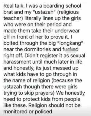 말레이시아에서 라마단 기간동안 여학생들의 생리를 검사하는 학교 관행이 알려지면서 논란이 일고 있다. 사진=SNS 캡처.