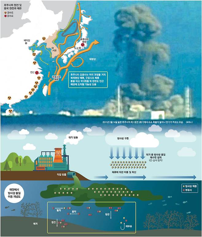 2011년 3월 14일 일본 후쿠시마 제1 원전 3호기에서 수소 폭발이 일어나 연기가 치솟는 모습.  [로이터 = 연합뉴스]
