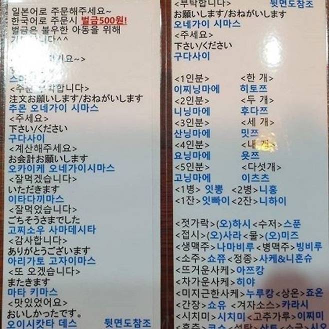 전주의 한 선술집 내 메뉴판. 인터넷 커뮤니티 캡처